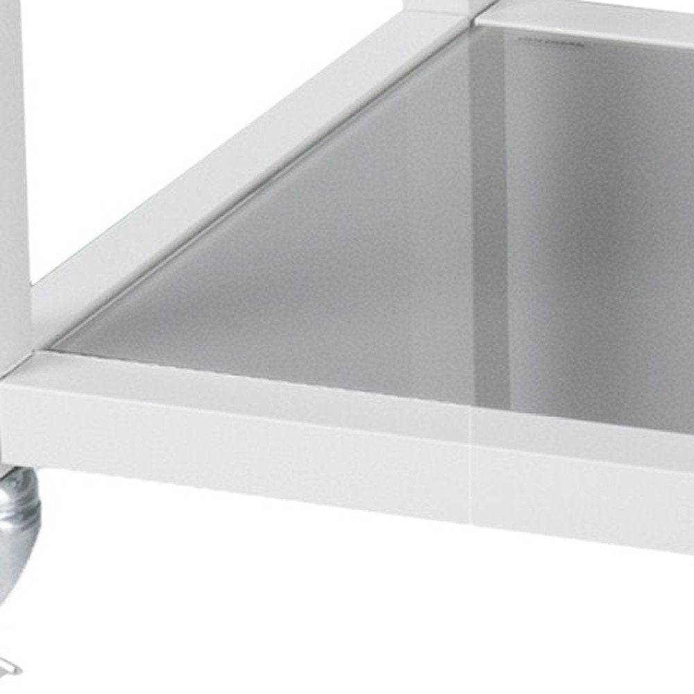 Gray and White Metal And Glass Rolling Bar Cart With Wine Storage HomeRoots