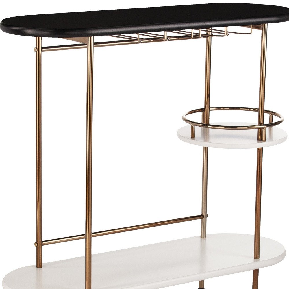 Gold Black and White Metal Oval Bar Cart With Wine Storage HomeRoots