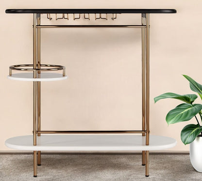 Gold Black and White Metal Oval Bar Cart With Wine Storage HomeRoots