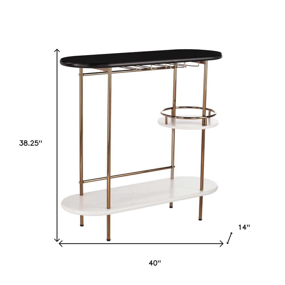 Gold Black and White Metal Oval Bar Cart With Wine Storage HomeRoots