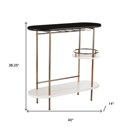 Gold Black and White Metal Oval Bar Cart With Wine Storage HomeRoots