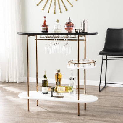 Gold Black and White Metal Oval Bar Cart With Wine Storage HomeRoots