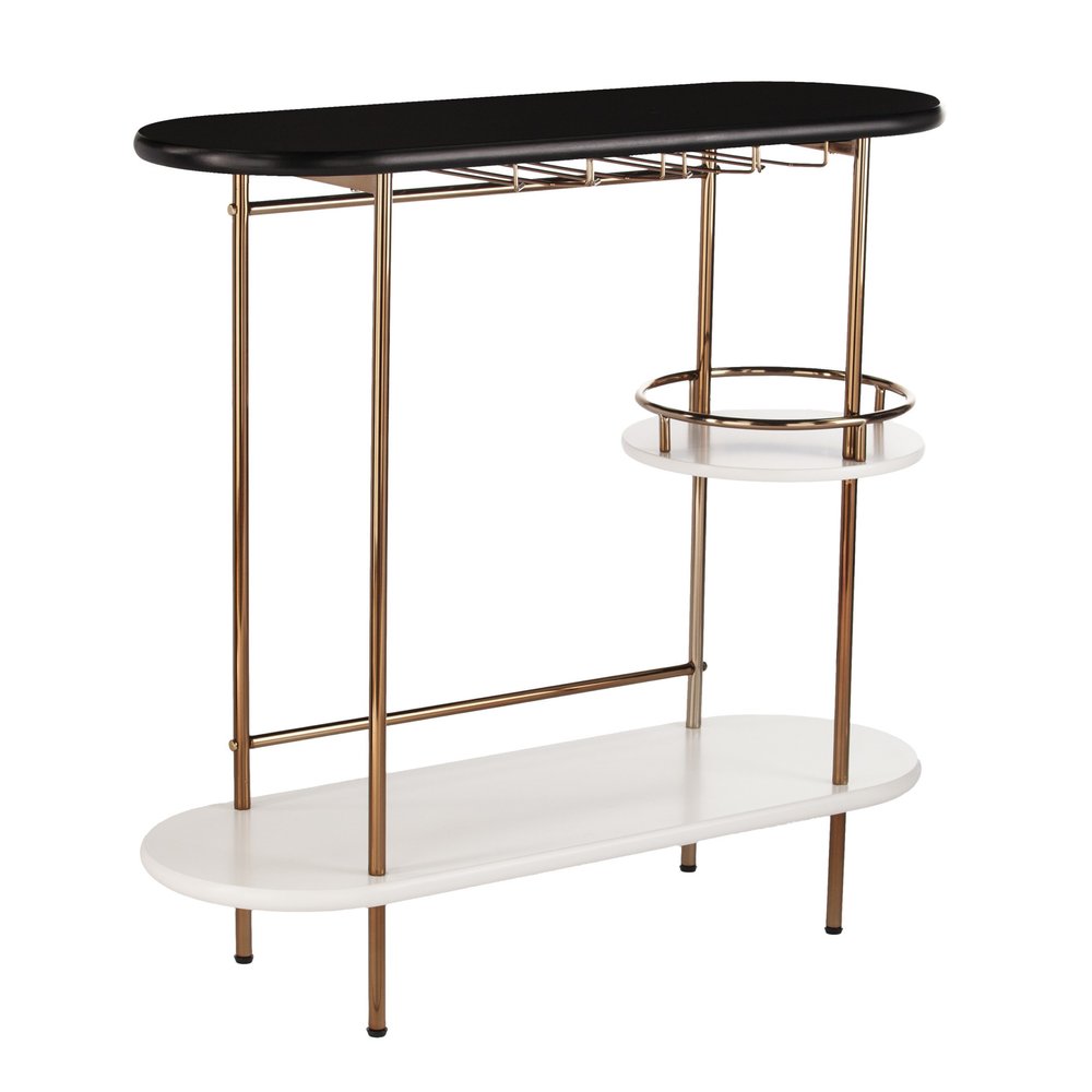 Gold Black and White Metal Oval Bar Cart With Wine Storage HomeRoots