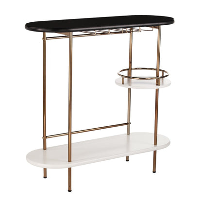 Gold Black and White Metal Oval Bar Cart With Wine Storage HomeRoots