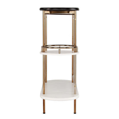 Gold Black and White Metal Oval Bar Cart With Wine Storage HomeRoots