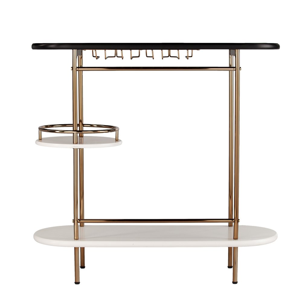 Gold Black and White Metal Oval Bar Cart With Wine Storage HomeRoots