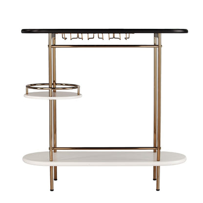 Gold Black and White Metal Oval Bar Cart With Wine Storage HomeRoots