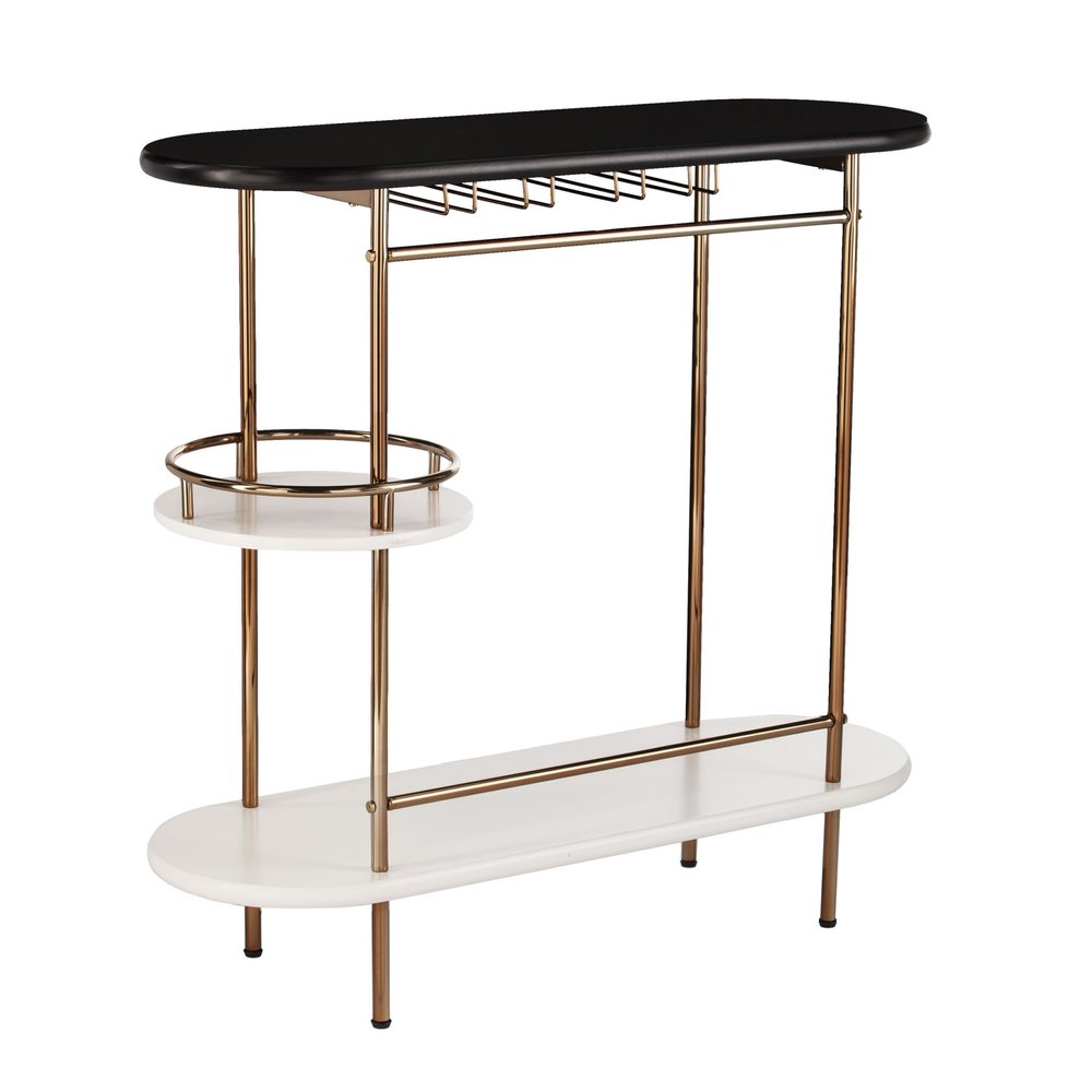 Gold Black and White Metal Oval Bar Cart With Wine Storage HomeRoots