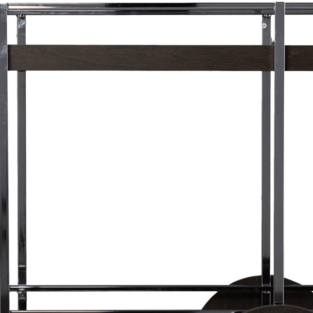 34" Brown And Silver Iron and Wood Rolling Bar Cart HomeRoots