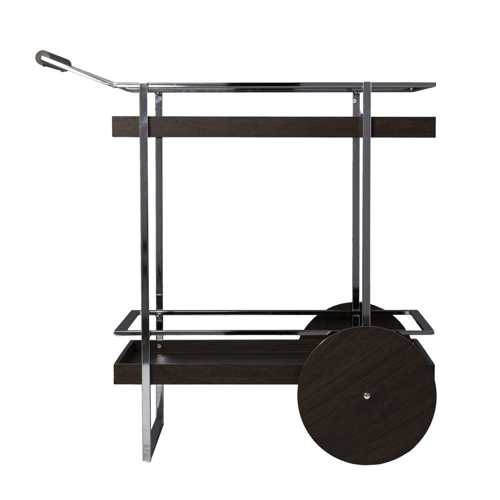 34" Brown And Silver Iron and Wood Rolling Bar Cart HomeRoots