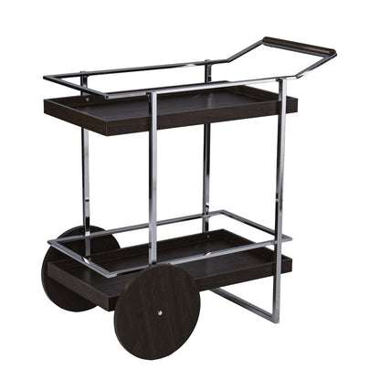 34" Brown And Silver Iron and Wood Rolling Bar Cart HomeRoots