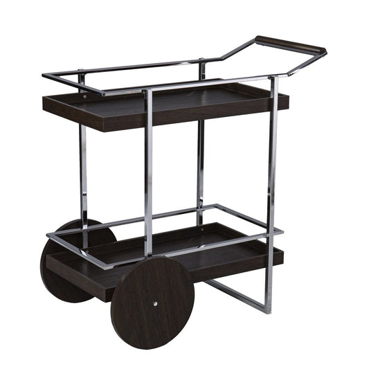 34" Brown And Silver Iron and Wood Rolling Bar Cart HomeRoots