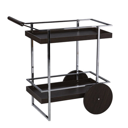 34" Brown And Silver Iron and Wood Rolling Bar Cart HomeRoots