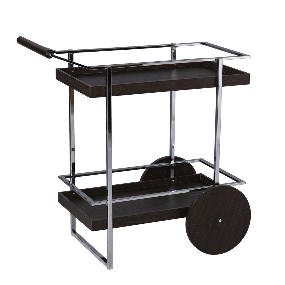 34" Brown And Silver Iron and Wood Rolling Bar Cart HomeRoots