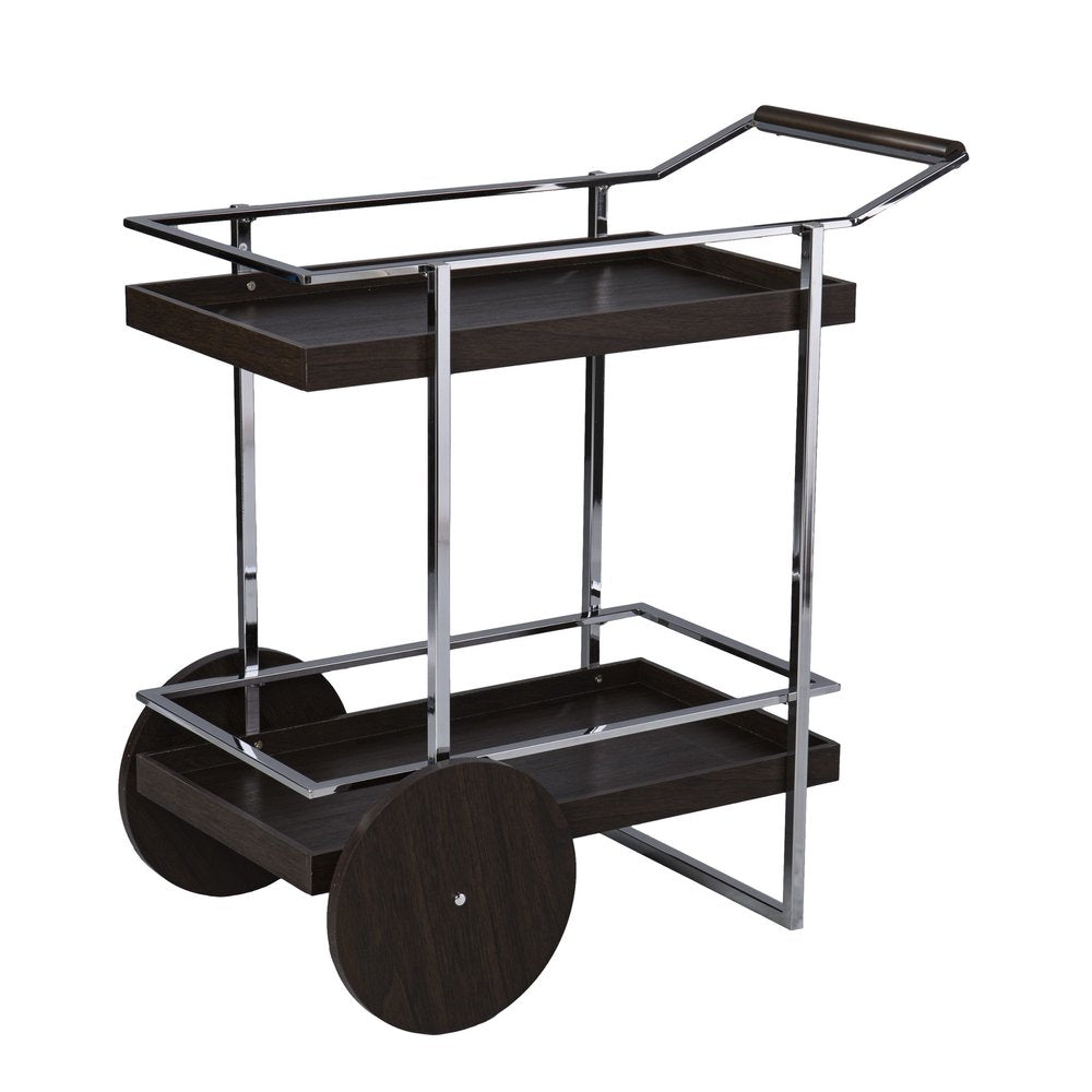 34" Brown And Silver Iron and Wood Rolling Bar Cart HomeRoots