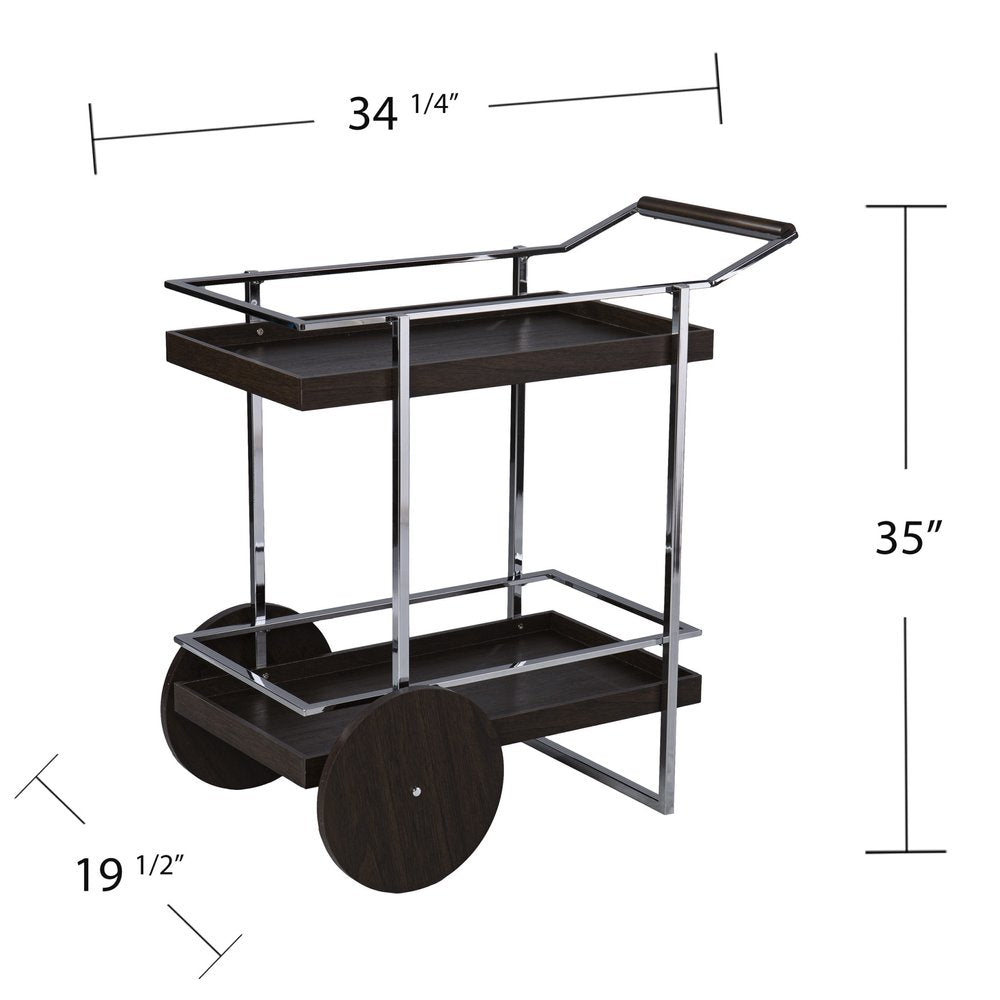 34" Brown And Silver Iron and Wood Rolling Bar Cart HomeRoots