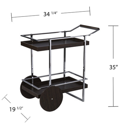34" Brown And Silver Iron and Wood Rolling Bar Cart HomeRoots