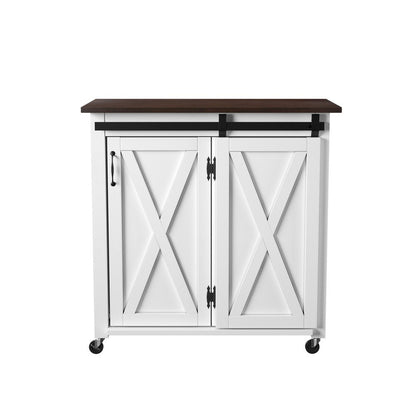 35" Dark Brown and White Wood Rolling Kitchen Cart HomeRoots