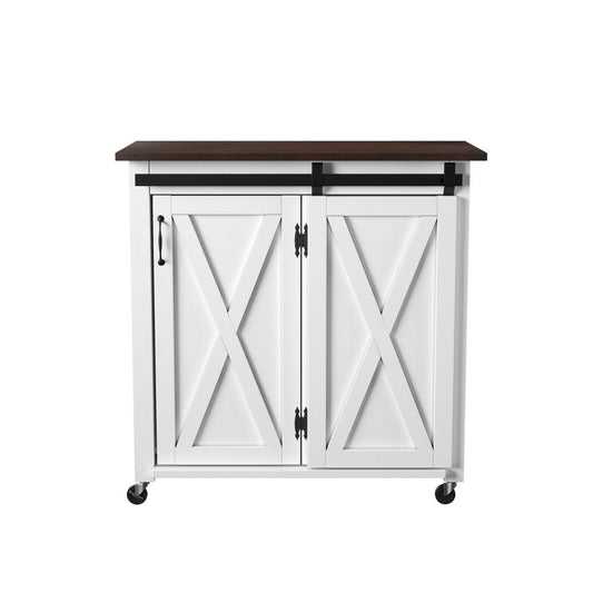 35" Dark Brown and White Wood Rolling Kitchen Cart HomeRoots