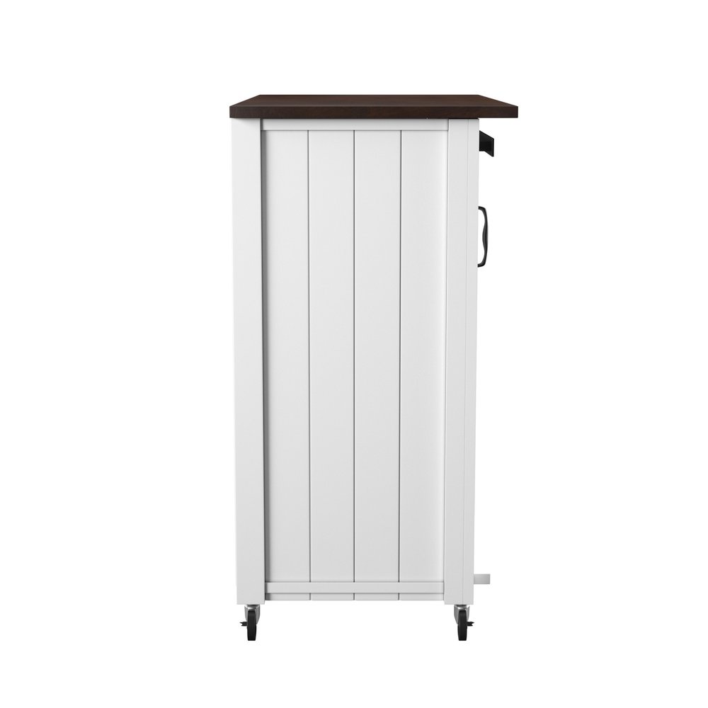 35" Dark Brown and White Wood Rolling Kitchen Cart HomeRoots