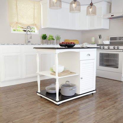 Black and White and Black 39" Rolling Kitchen Island With Storage HomeRoots