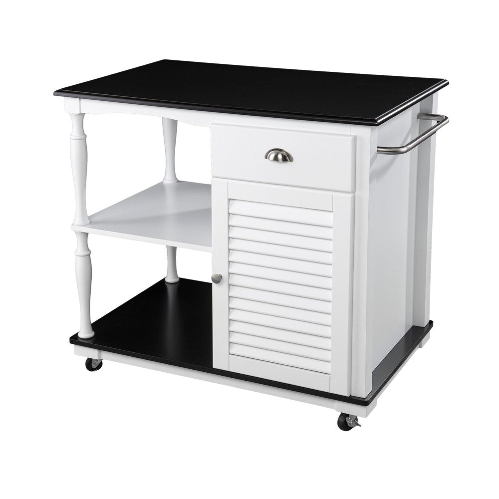 Black and White and Black 39" Rolling Kitchen Island With Storage HomeRoots