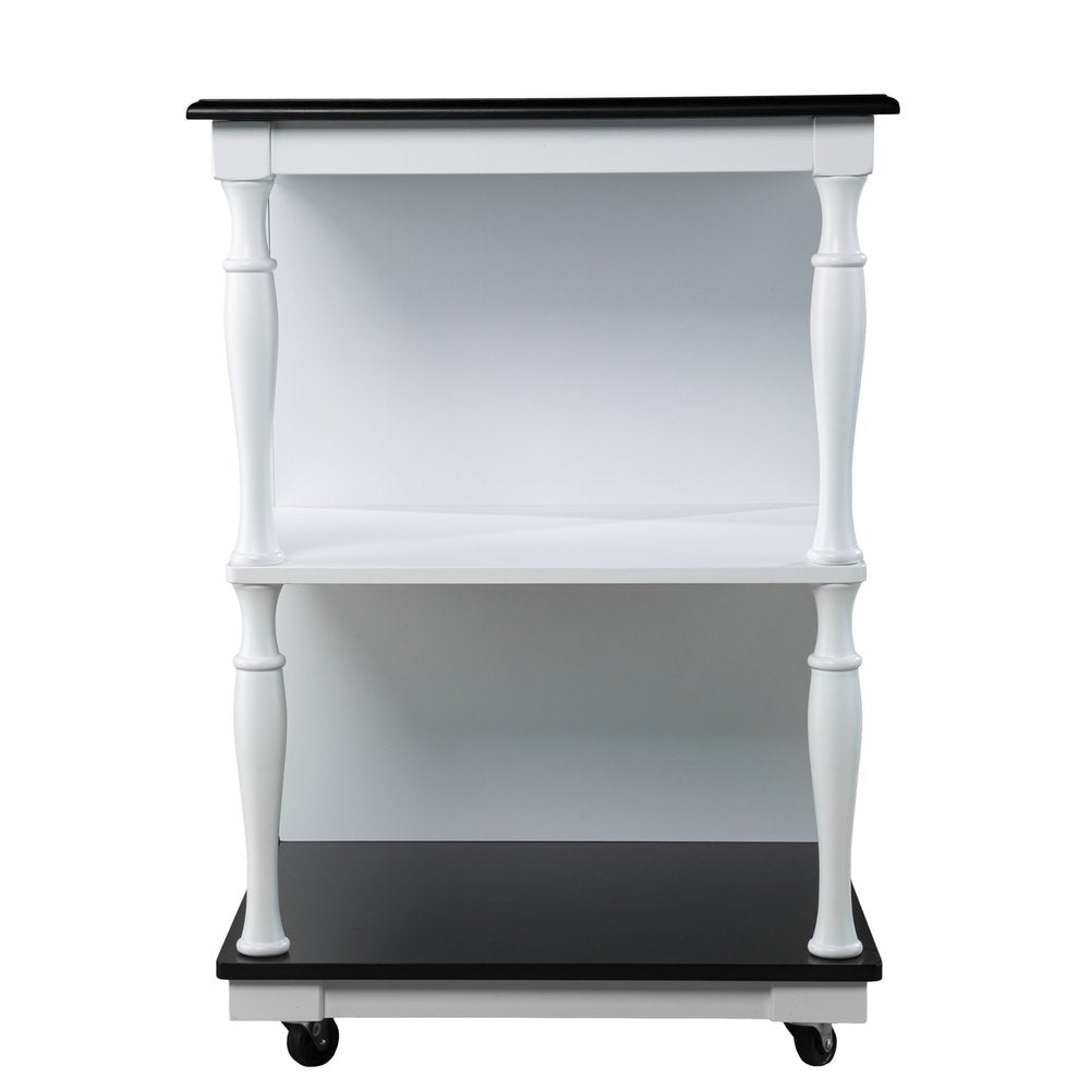 Black and White and Black 39" Rolling Kitchen Island With Storage HomeRoots