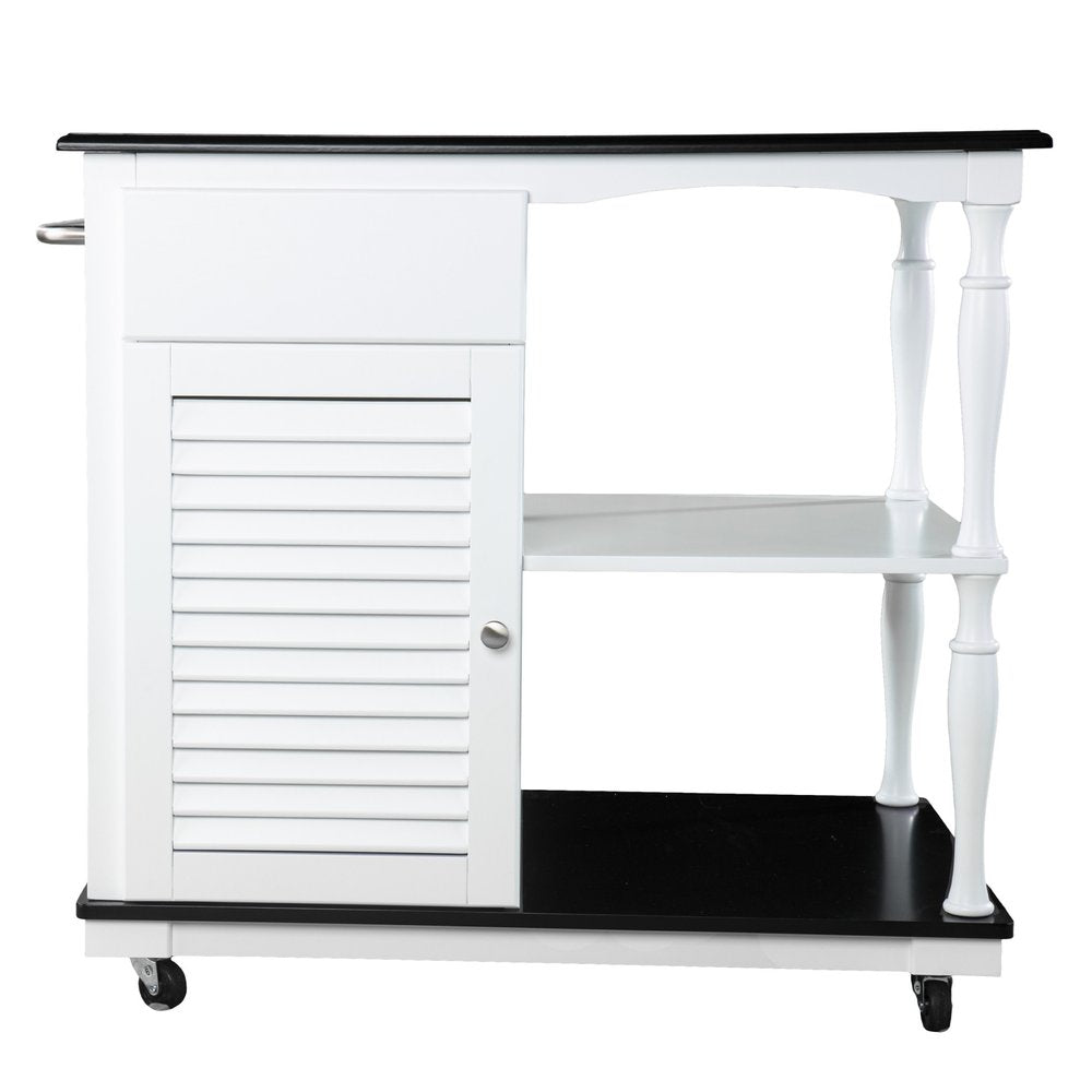 Black and White and Black 39" Rolling Kitchen Island With Storage HomeRoots