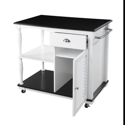 Black and White and Black 39" Rolling Kitchen Island With Storage HomeRoots