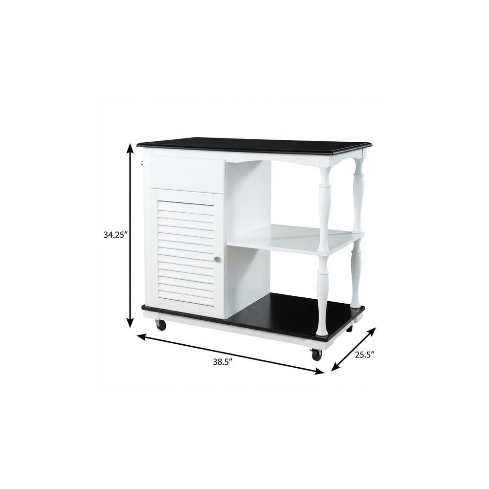 Black and White and Black 39" Rolling Kitchen Island With Storage HomeRoots