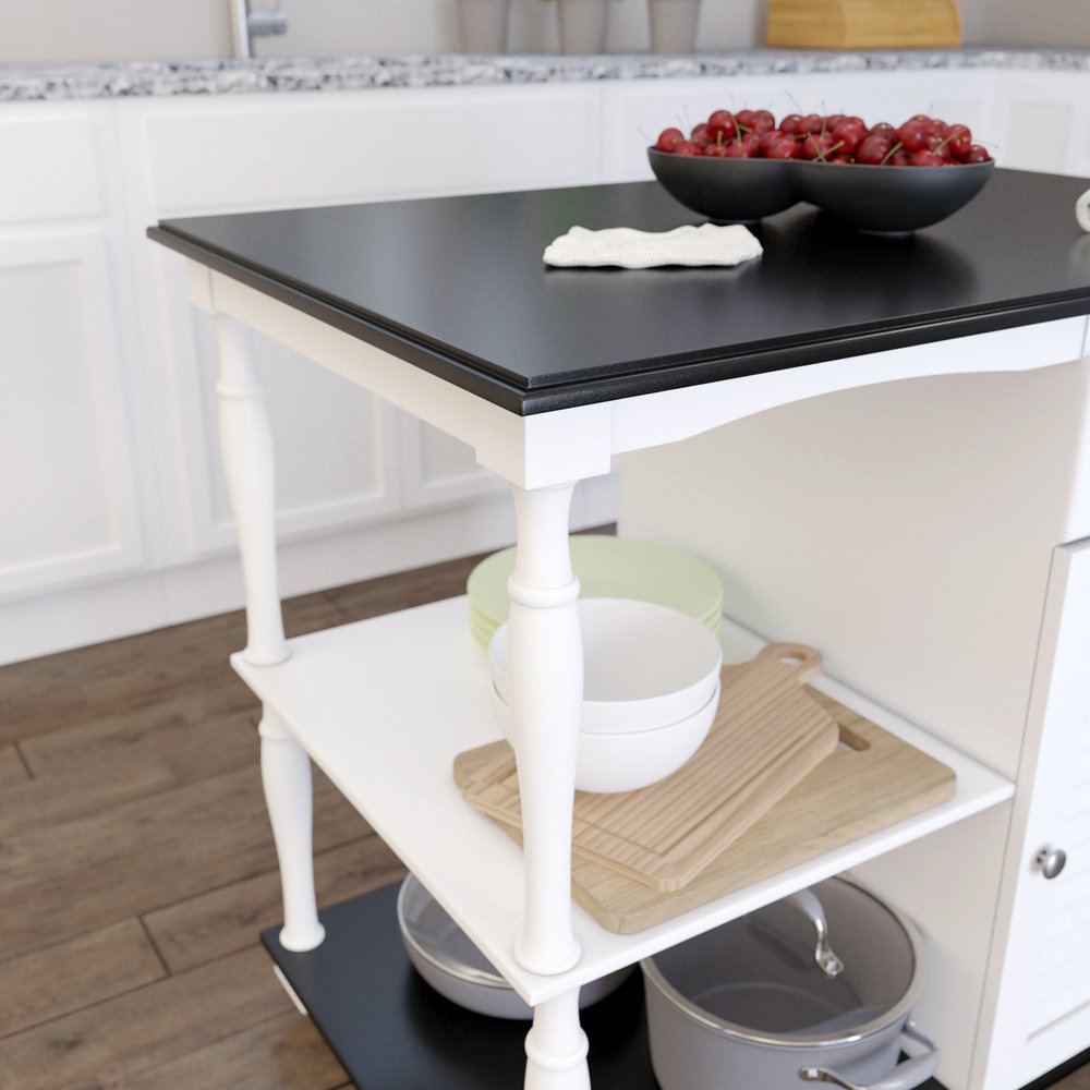 Black and White and Black 39" Rolling Kitchen Island With Storage HomeRoots