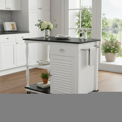 Black and White and Black 39" Rolling Kitchen Island With Storage HomeRoots