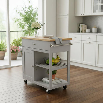 Gray and Natural 35" Rolling Kitchen Island With Storage HomeRoots