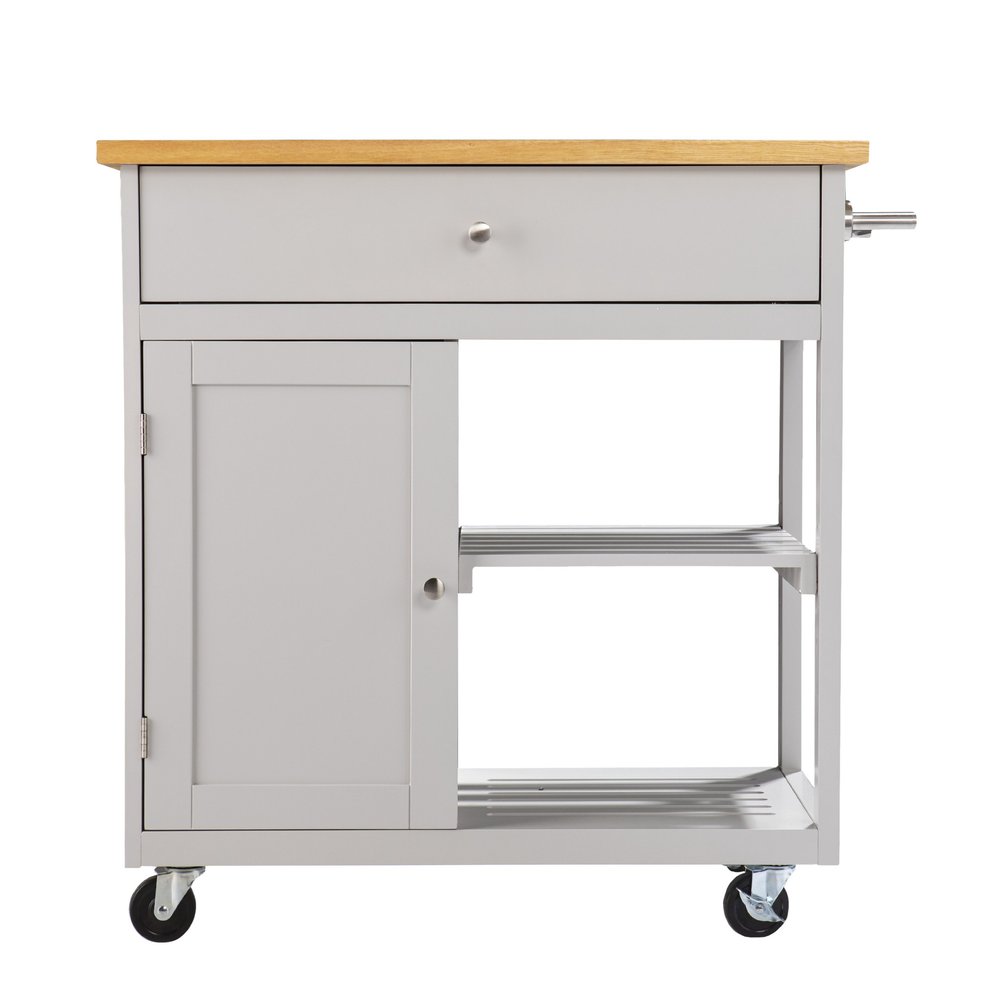 Gray and Natural 35" Rolling Kitchen Island With Storage HomeRoots