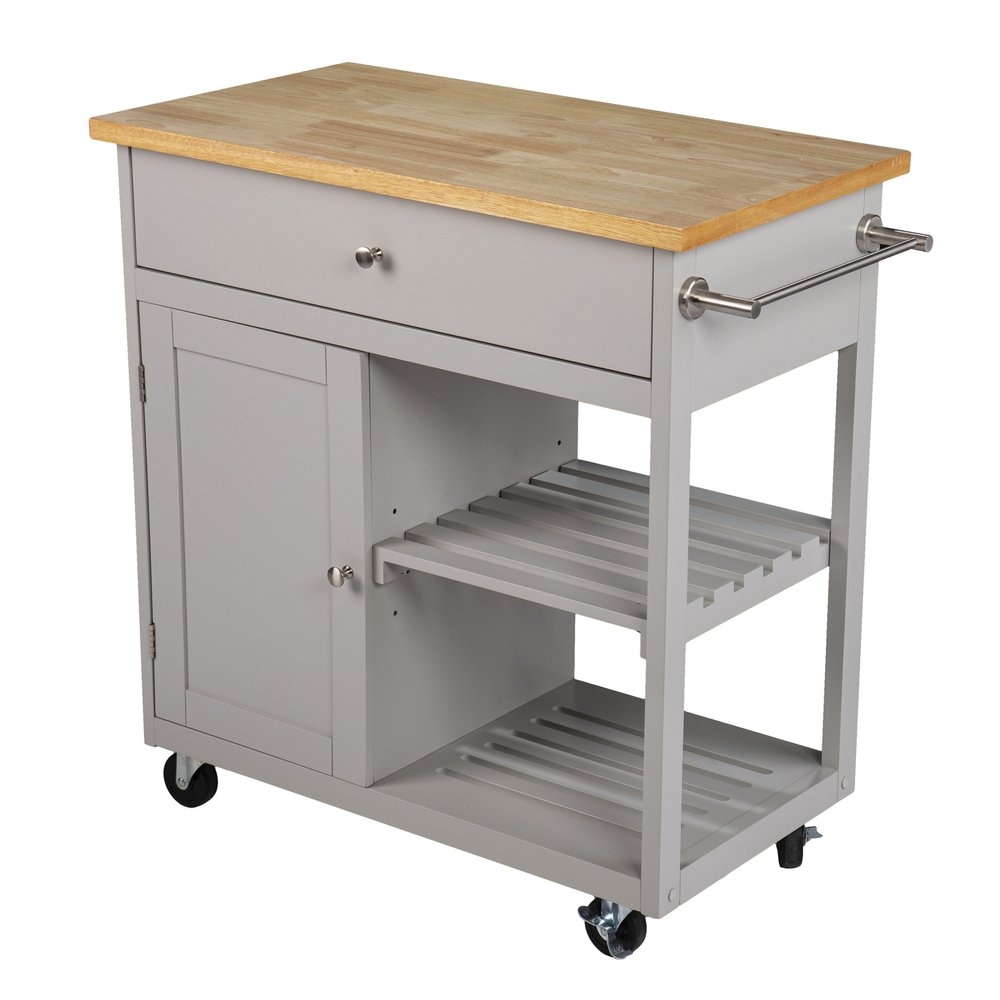 Gray and Natural 35" Rolling Kitchen Island With Storage HomeRoots