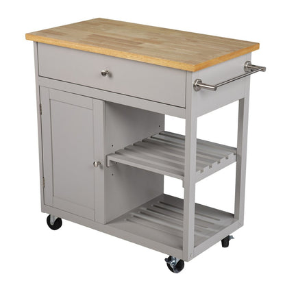 Gray and Natural 35" Rolling Kitchen Island With Storage HomeRoots