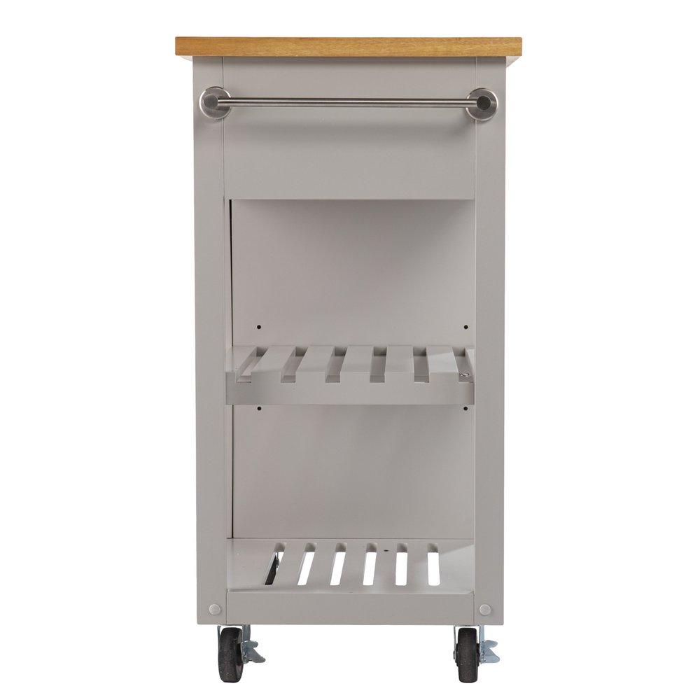 Gray and Natural 35" Rolling Kitchen Island With Storage HomeRoots