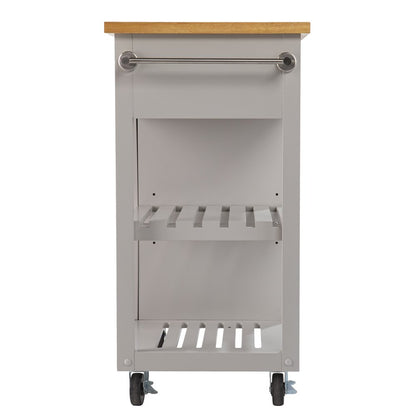 Gray and Natural 35" Rolling Kitchen Island With Storage HomeRoots