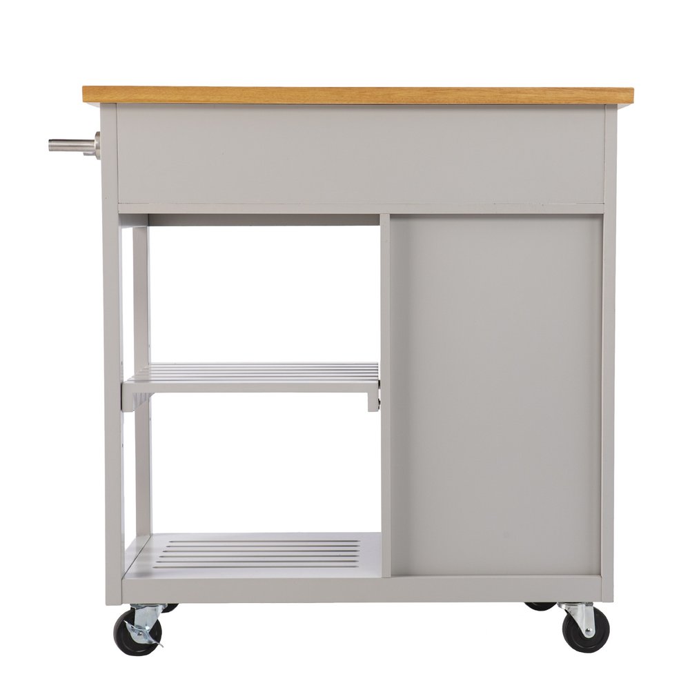 Gray and Natural 35" Rolling Kitchen Island With Storage HomeRoots