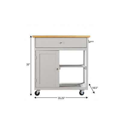 Gray and Natural 35" Rolling Kitchen Island With Storage HomeRoots