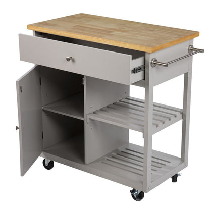 Gray and Natural 35" Rolling Kitchen Island With Storage HomeRoots