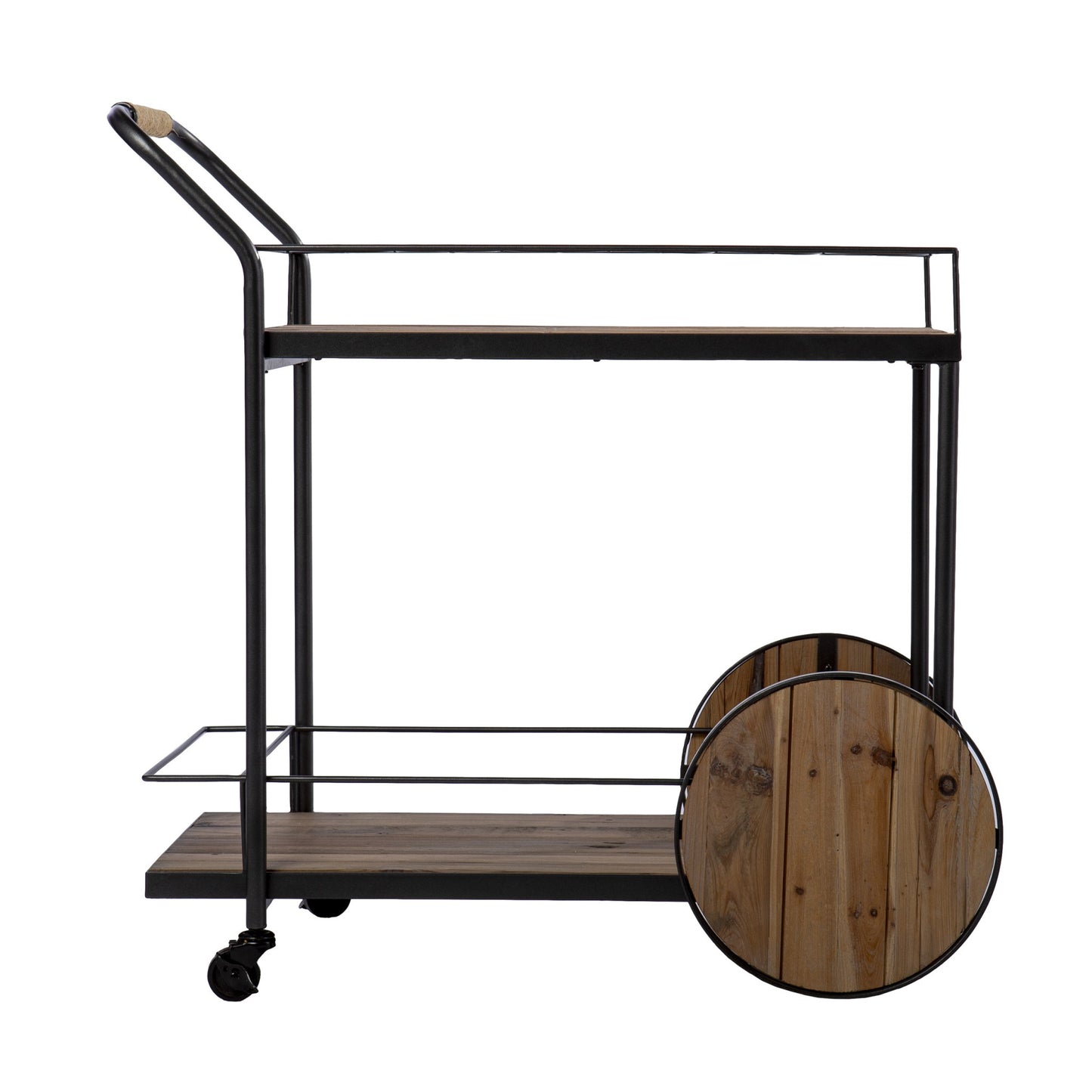 Natural and Black Reclaimed Wood Bar Cart With Wine Storage