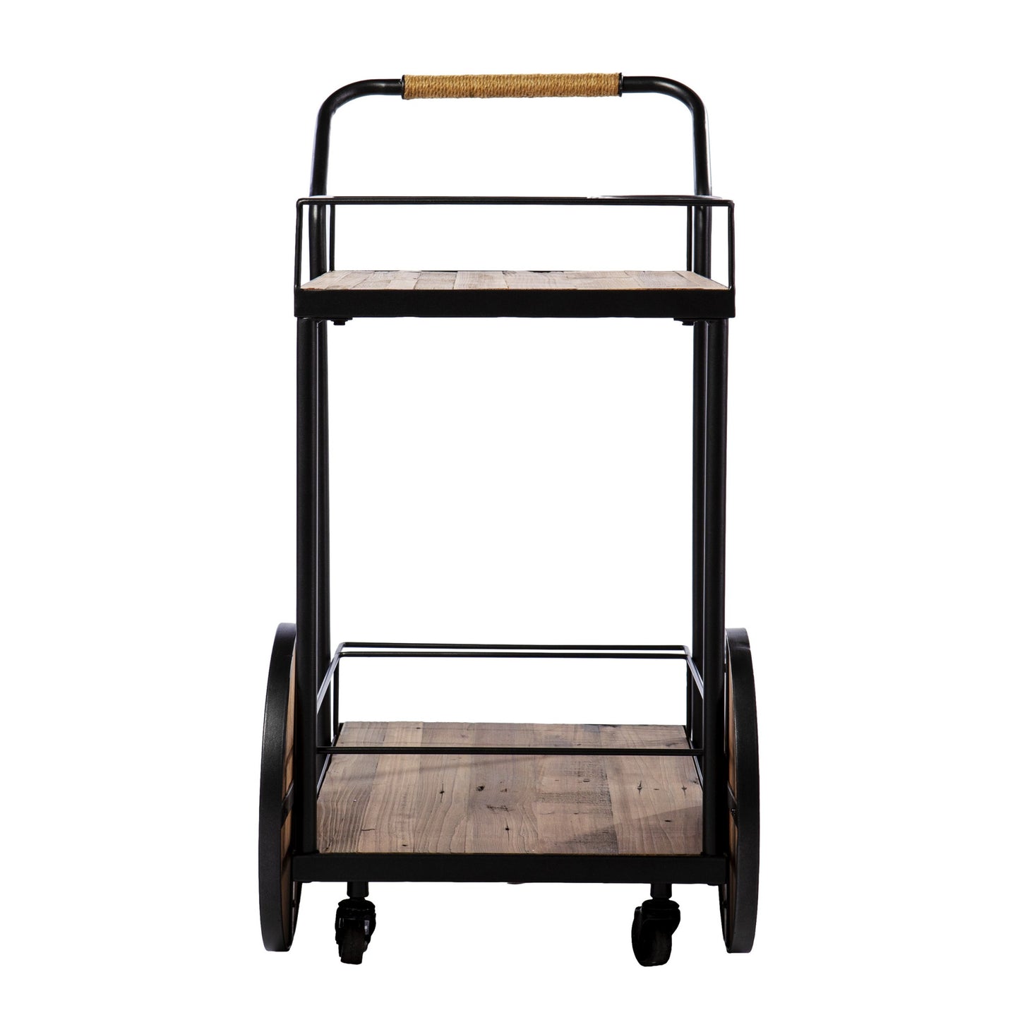 Natural and Black Reclaimed Wood Bar Cart With Wine Storage
