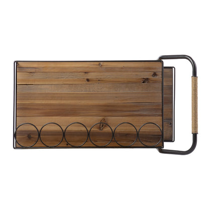 Natural and Black Iron And Reclaimed Wood Rolling Bar Cart With Wine Storage HomeRoots