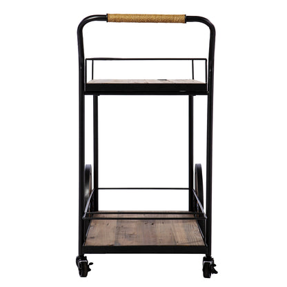 Natural and Black Reclaimed Wood Bar Cart With Wine Storage