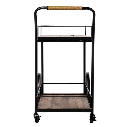 Natural and Black Iron And Reclaimed Wood Rolling Bar Cart With Wine Storage HomeRoots