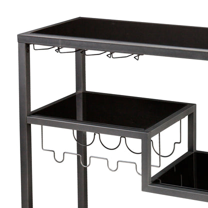 Black and Gray Glass Rolling Bar Cart With Wine Storage