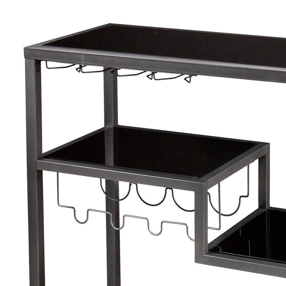 Black and Gray Glass Rolling Bar Cart With Wine Storage HomeRoots