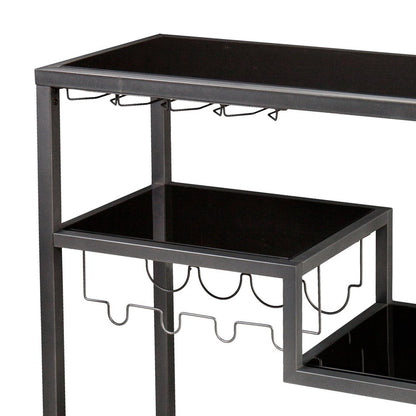 Black and Gray Glass Rolling Bar Cart With Wine Storage HomeRoots