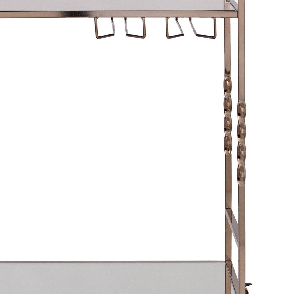 Champagne Metal And Mirrored Glass Rolling Bar Cart With Wine Storage — view 8